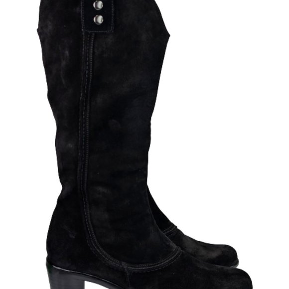 Vaneli Hash Black Nubuck Knee High Stitching Adjustable Snap Pull On Heel Boots - Picture 3 of 16